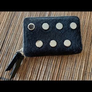 NWT ALL SAINTS calf hair and silver card holder